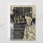 Gold Sequins Dress 50. Geburtstagsparty Einladung (Vorderseite)
