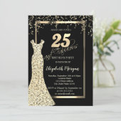 Gold Sequins Dress Black 25. Geburtstag Einladung (Stehend Vorderseite)