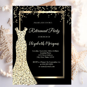 Gold Sequins Dress Black Retirement Party Einladung