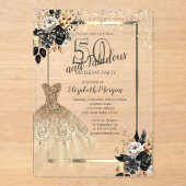 Gold Sequins Dress Black Rose 50. Geburtstag Acryleinladungen (Vorderseite)