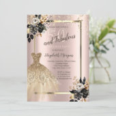Gold Sequins Dress Black Rose 50. Geburtstag Einladung (Stehend Vorderseite)