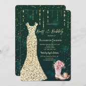 Gold Sequins Dress, Boots Blume grün Einladung (Vorne/Hinten)
