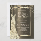 Gold Sequins Dress Brown Metallic 50. Geburtstag Einladung (Vorderseite)
