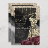Gold Sequins Dress Burgundy Rose 60. Geburtstag Einladung (Vorne/Hinten)