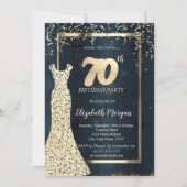 Gold Sequins Dress Dark, Frame, Blue 70. Geburtsta Einladung (Vorderseite)