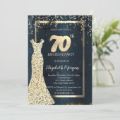 Gold Sequins Dress Dark, Frame, Blue 70. Geburtsta Einladung (Stehend Vorderseite)
