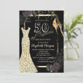 Gold Sequins Dress Dark Rose 50. Geburtstag Einladung (Stehend Vorderseite)