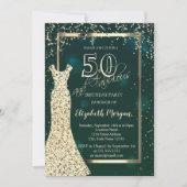 Gold Sequins Dress Green 50. Geburtstag Einladung (Vorderseite)