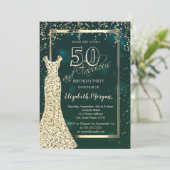 Gold Sequins Dress Green 50. Geburtstag Einladung (Stehend Vorderseite)