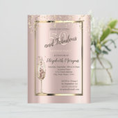 Gold Sequins Glitzer Champagne Glass 50. Geburtsta Einladung (Stehend Vorderseite)