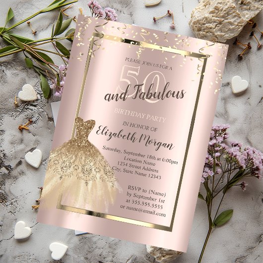 Gold Sequins Glitzer Dress 50. Geburtstag Einladung