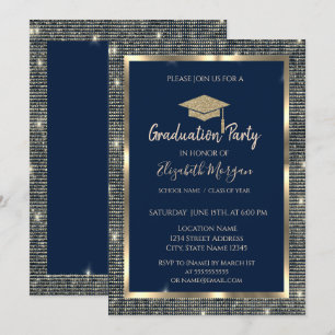 Gold Sequins Graduation Cap Navy Blue Abschluss Einladung