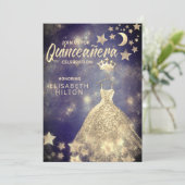 Gold Sequins Kleid Moon Stars Quinceañera Einladung (Stehend Vorderseite)