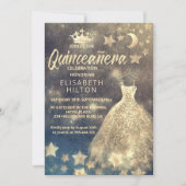 Gold Sequins Kleid Moon Stars Quinceañera Einladung (Vorderseite)