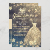 Gold Sequins Kleid Moon Stars Quinceañera Einladung (Vorne/Hinten)