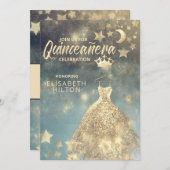 Gold Sequins Kleid Moon Stars Quinceañera Einladung (Vorne/Hinten)