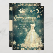 Gold Sequins Kleid Moon Stars Quinceañera grün Einladung (Vorne/Hinten)