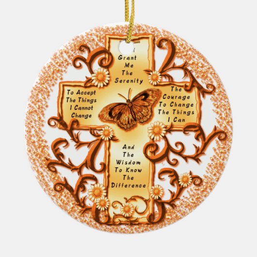 Gold Serenity Cross rund Keramik Ornament (Vorne)