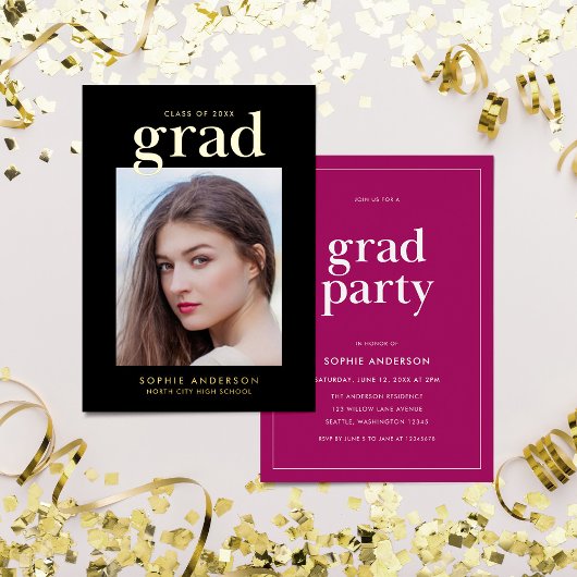 Gold Serif Custom Color Graduation Party Folieneinladung