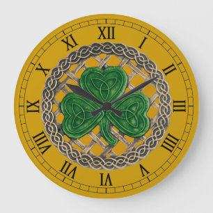 Gold Shamrock & Celtic Knots Roman Numeral Clock Große Wanduhr
