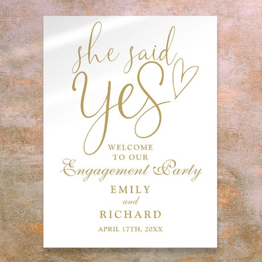 Gold she Said Yes Engagement Party Begrüßungszeich Poster