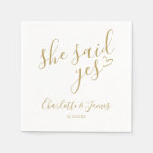 Gold she Said Yes Engagement Party Liebe Herz Serviette (Vorderseite)