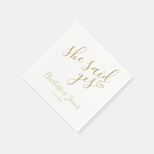 Gold she Said Yes Engagement Party Liebe Herz Serviette (Ecke)