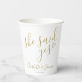 Gold She Said Yes Engagement Party Love Heart Pappbecher (Vorderseite)