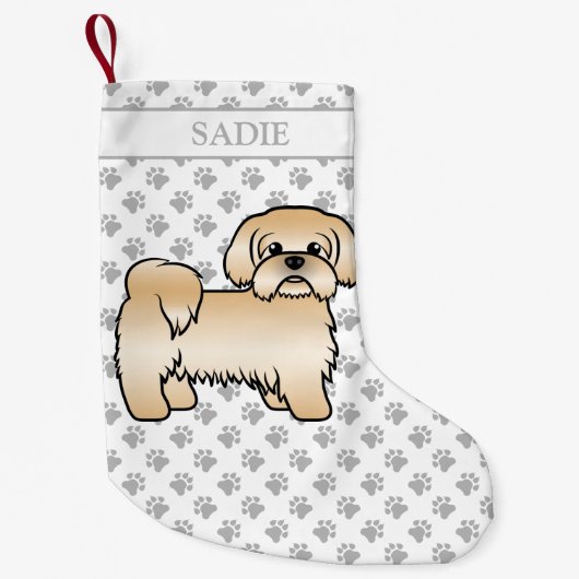 Gold Shih Tzu Niedlich Cartoon Dog & Name Kleiner Weihnachtsstrumpf (Vorderseite)