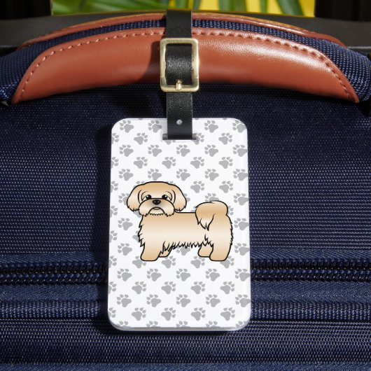 Gold Shih Tzu Niedlicher Cartoon Dog & Custom Text Gepäckanhänger (Vorderseite Insitu 2)