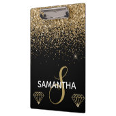 Gold Shimmer Glitzer & Diamonds Monogram Klemmbrett (Links)