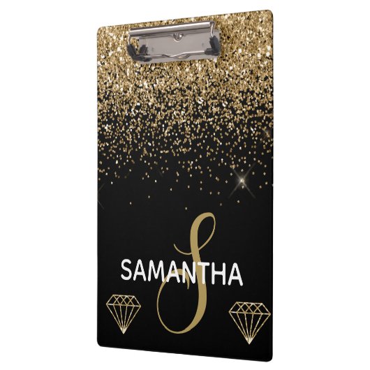 Gold Shimmer Glitzer & Diamonds Monogram Klemmbrett (Links)