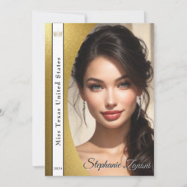 Gold Shimmer Pageant Sash Autograph Card Einladung