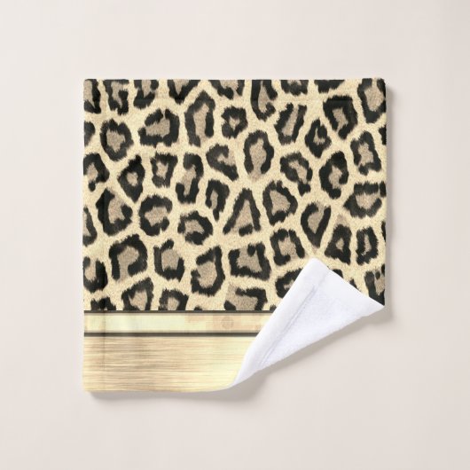 Gold Shimmery Leopard Print Badhandtuch Set (Waschlappen)