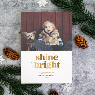 Gold Shine Bright Hanukkah Foto Card Feiertagskarte