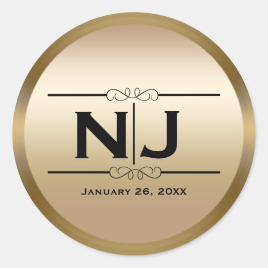Gold Shine Elegant Glam Custom Monogram Bevorzugun Runder Aufkleber (Vorderseite)