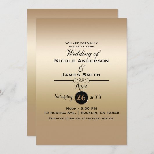 Gold Shine Shiny Metallic Elegante Hochzeit Einladung (Vorne/Hinten)