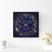 Gold Shiny Confetti, Blue 50. Hochzeitsfeier Quadratische Wanduhr (Zuhause)