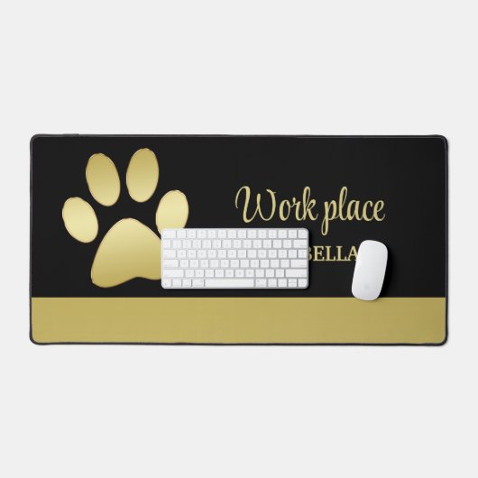 Gold Shiny Dog Paw auf Black Pet Grooming Service Schreibtischunterlage (Tastatur & Maus)