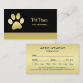 Gold Shiny Dog Paw auf Black Pet Grooming Service Terminkarte (Vorne/Hinten)