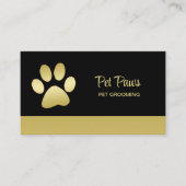 Gold Shiny Dog Paw auf Black Pet Grooming Service Terminkarte (Vorderseite)