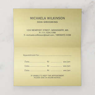 Gold Shiny Dog Paw auf Black Pet Grooming Service Terminkarte