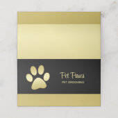 Gold Shiny Dog Paw auf Black Pet Grooming Service Terminkarte (Außenseite Aufgefaltet)