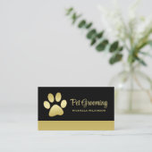 Gold Shiny Dog Paw auf Black Pet Grooming Service Treuekarte (Stehend Vorderseite)