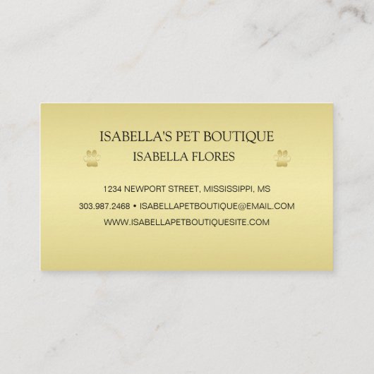 Gold Shiny Dog Paw auf Black Pet Grooming Service Treuekarte (Rückseite)