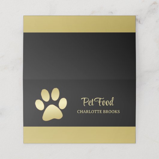 Gold Shiny Dog Paw auf Black Pet Grooming Service Treuekarte (Außenseite Aufgefaltet)