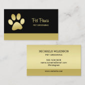 Gold Shiny Dog Paw auf Black Pet Grooming Service Visitenkarte (Vorne/Hinten)