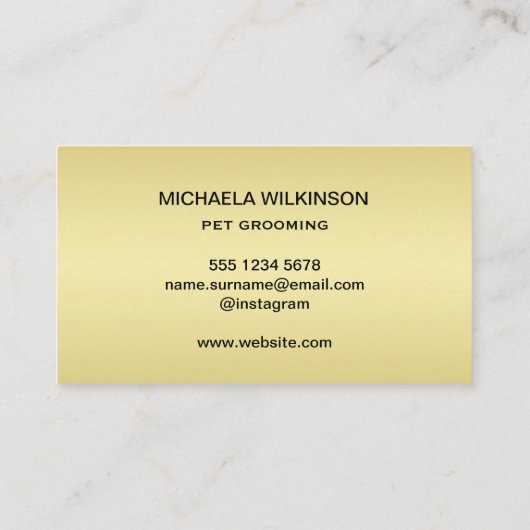 Gold Shiny Dog Paw auf Black Pet Grooming Service Visitenkarte (Rückseite)