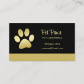Gold Shiny Dog Paw auf Black Pet Grooming Service Visitenkarte (Vorderseite)