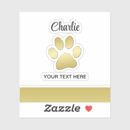 Gold Shiny Dog Paw auf schwarzem Hintergrund Aufkleber (Blatt)